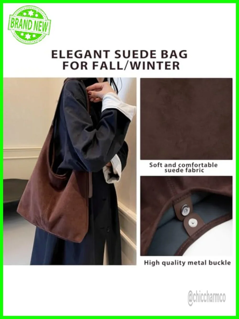 Trendy Faux Suede Hobo Tote Shoulder Handbag with Adjustable Strap and Pouch